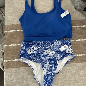 Old Navy Royal Blue and White Floral Bikini